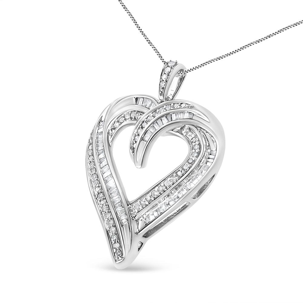 Contemporain Collier pendentif en argent sterling avec cœur ouvert et diamants de 3/4 carat de .925 carat en vente