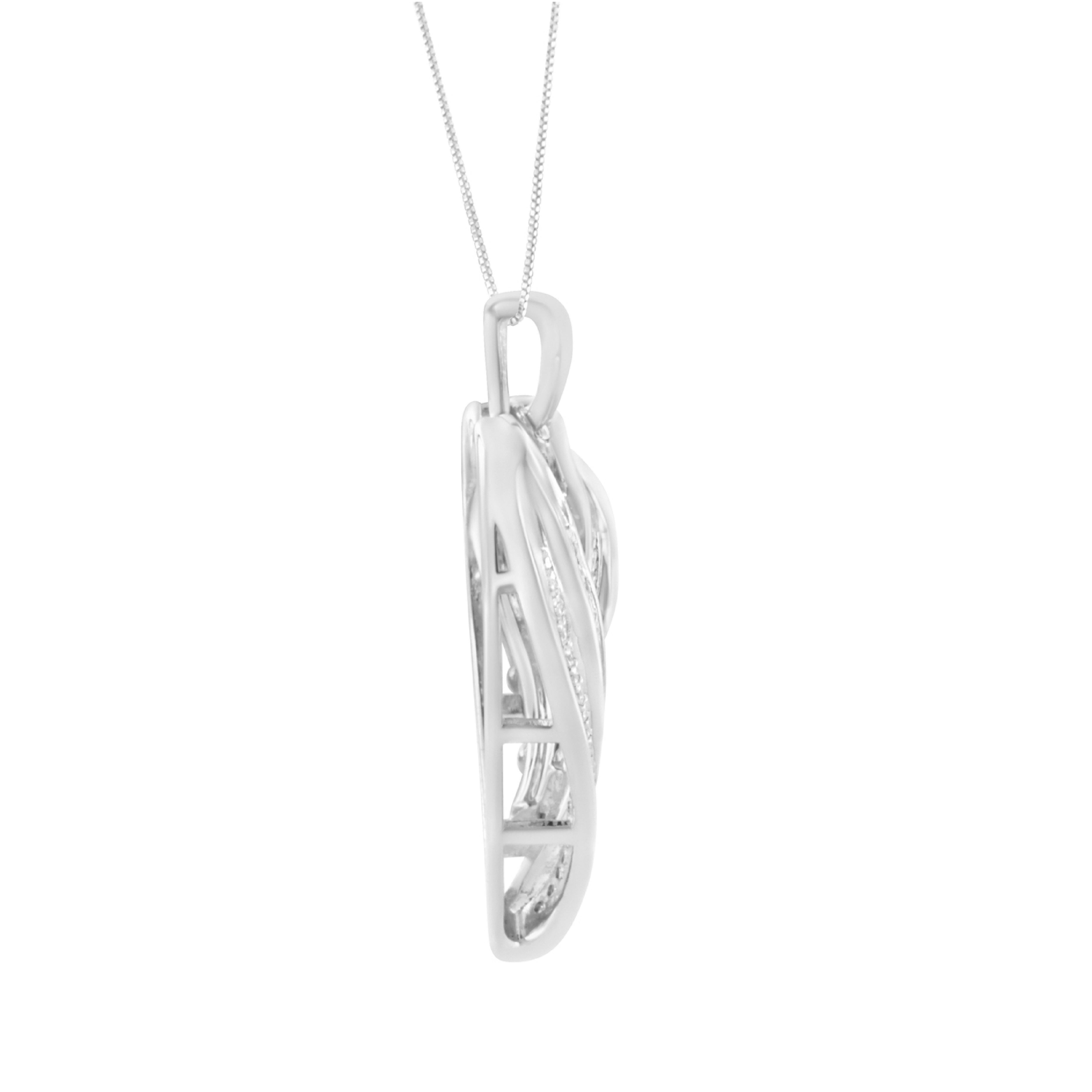 .925 Sterling Silber 3/4 Karat Diamant Offener Herz Anhänger Halskette im Zustand „Neu“ in New York, NY