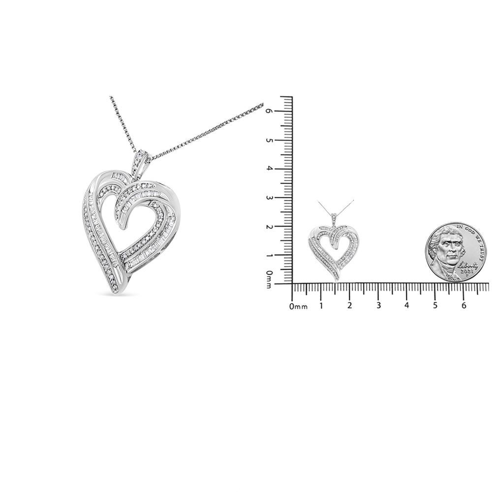Collier pendentif en argent sterling avec cœur ouvert et diamants de 3/4 carat de .925 carat en vente 1