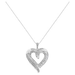 .925 Sterling Silver 3/4 Carat Diamond Open Heart Pendant Necklace