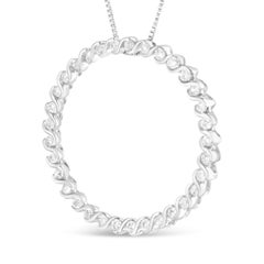 .925 Sterling Silver 3/4 Carat Diamond Spiral Curved Circle Pendant Necklace