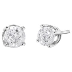 .925 Sterling Silver 3/4 Carat "Salt and Pepper" Diamond Classic Stud Earrings