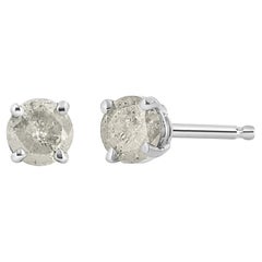 .925 Sterling Silver 3/4 Carat "Salt and Pepper" Diamond Classic Stud Earrings