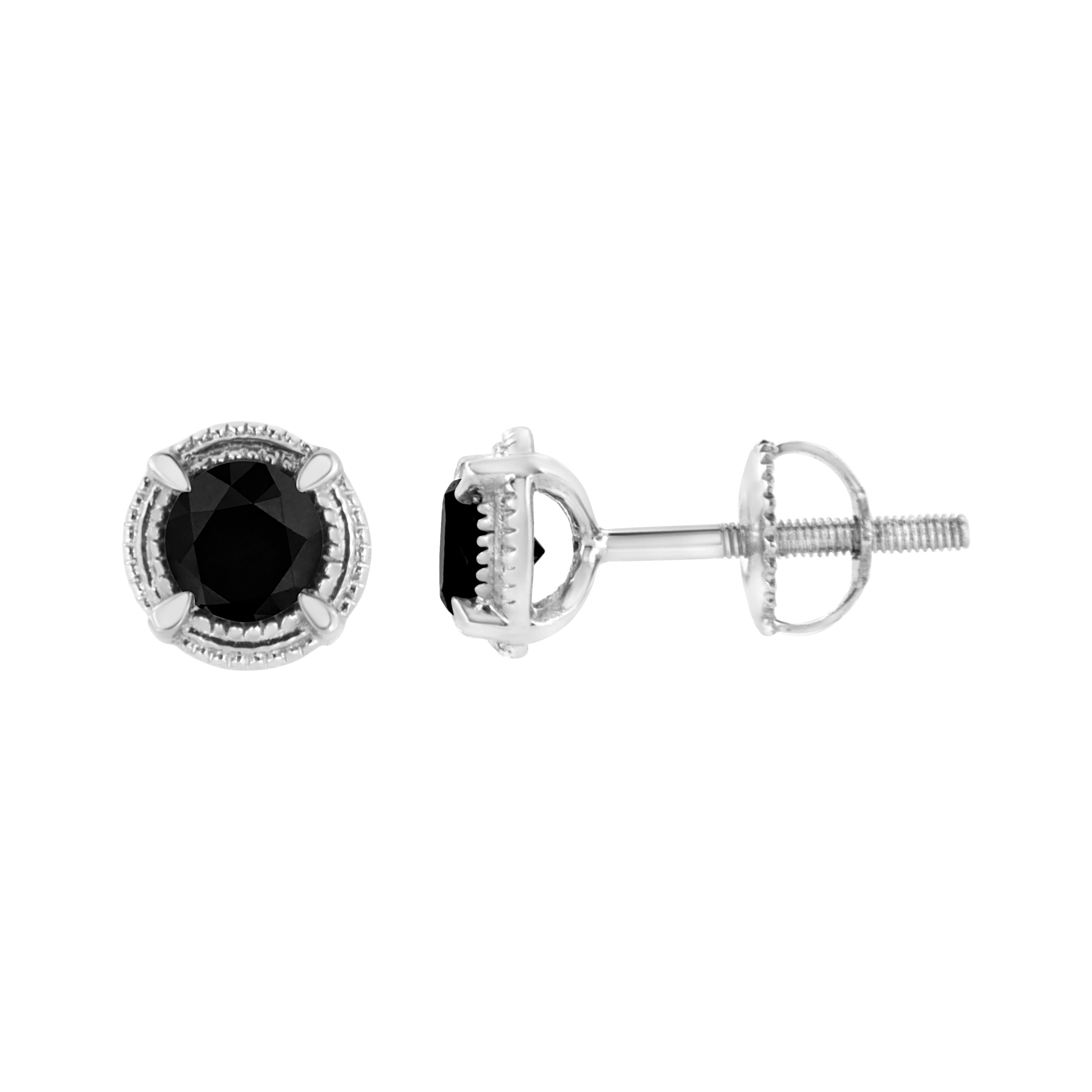 Add this stunningly unique diamond stud earrings to your jewelry collection and impress all your girlfriends. This beautiful pair of studs are made from the finest .925 sterling silver, and is embellished with treated, black round-cut diamonds in a