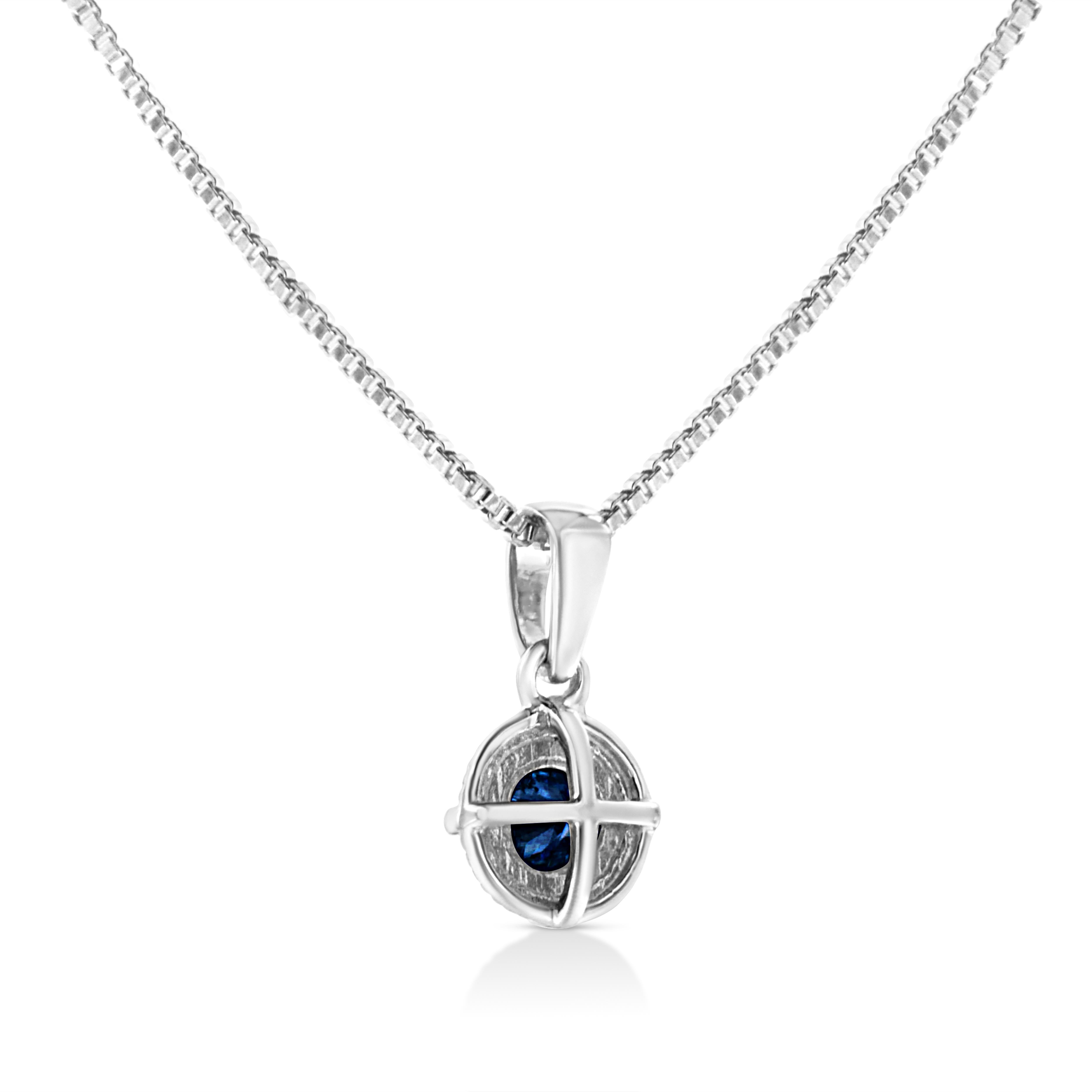 .925 Sterling Silver 3/4 Carat Treated Blue Diamond Milgrain Pendant Necklace In New Condition For Sale In New York, NY