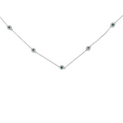 .925 Sterling Silver 3/4 Carat Treated Blue Diamond Station Necklace