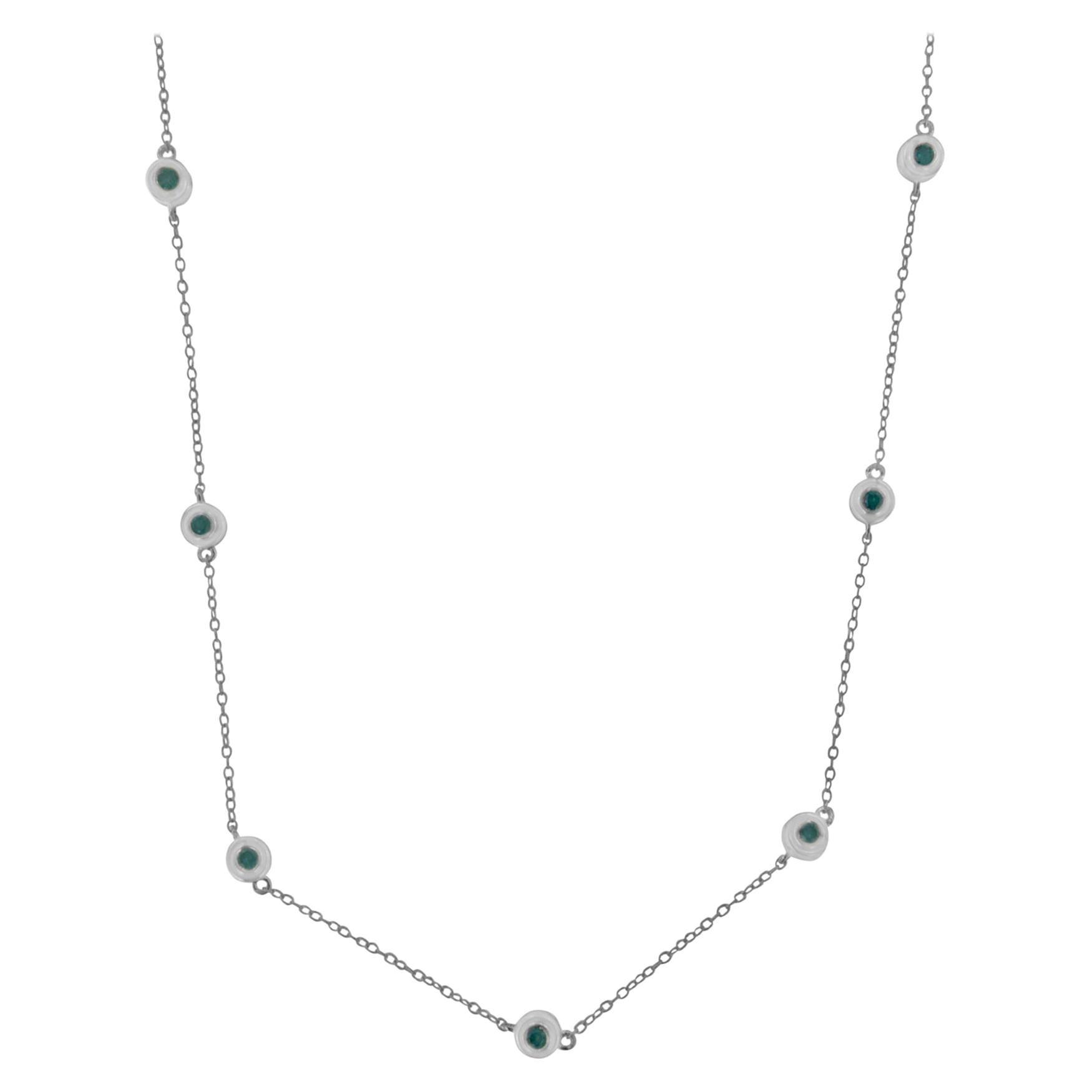 .925 Sterling Silver 3/4 Carat Treated Blue Diamond Station Necklace For Sale