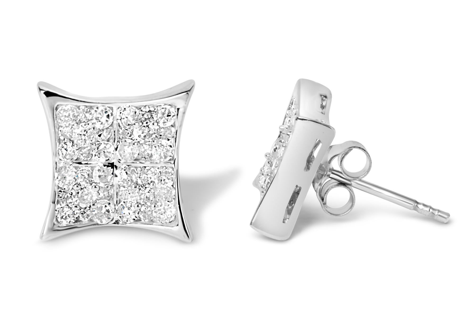 Moderno .925 A. Silver 3/4 Cttw Diamond Composite Curved Square Stud Earring in vendita