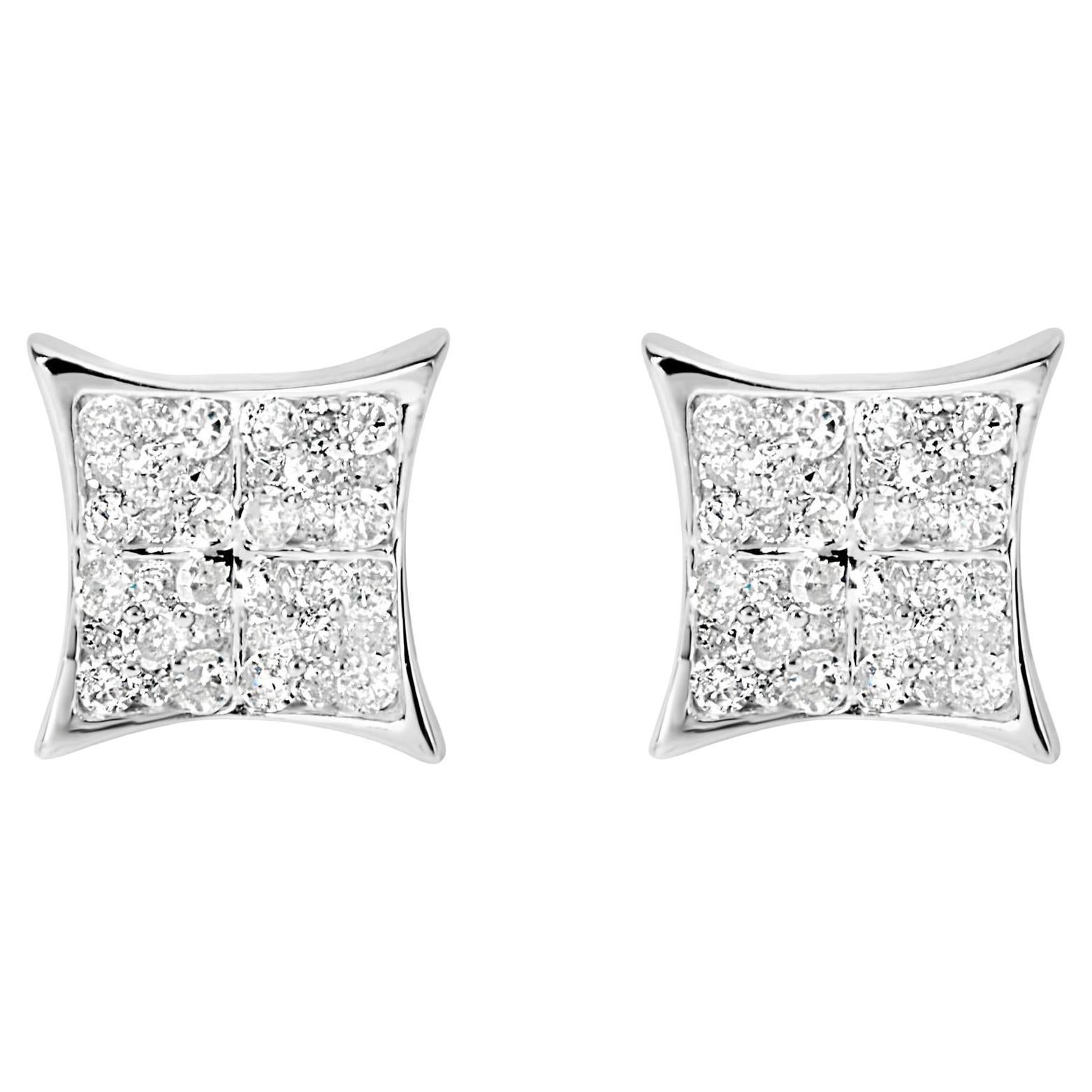 Pendiente de plata de ley .925 3/4 qt diamante compuesto cuadrado curvado