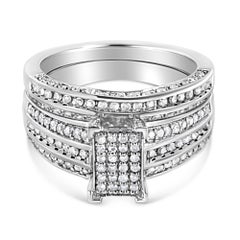.925 Sterling Silver 3/4 Cttw Diamond Composite Engagement Ring and Band Set