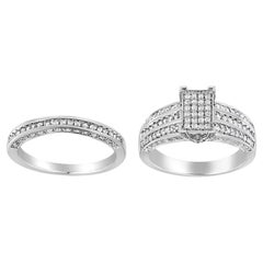 Conjunto de anillo de compromiso y banda de plata de ley .925 con 3/4 qt de diamantes compuestos