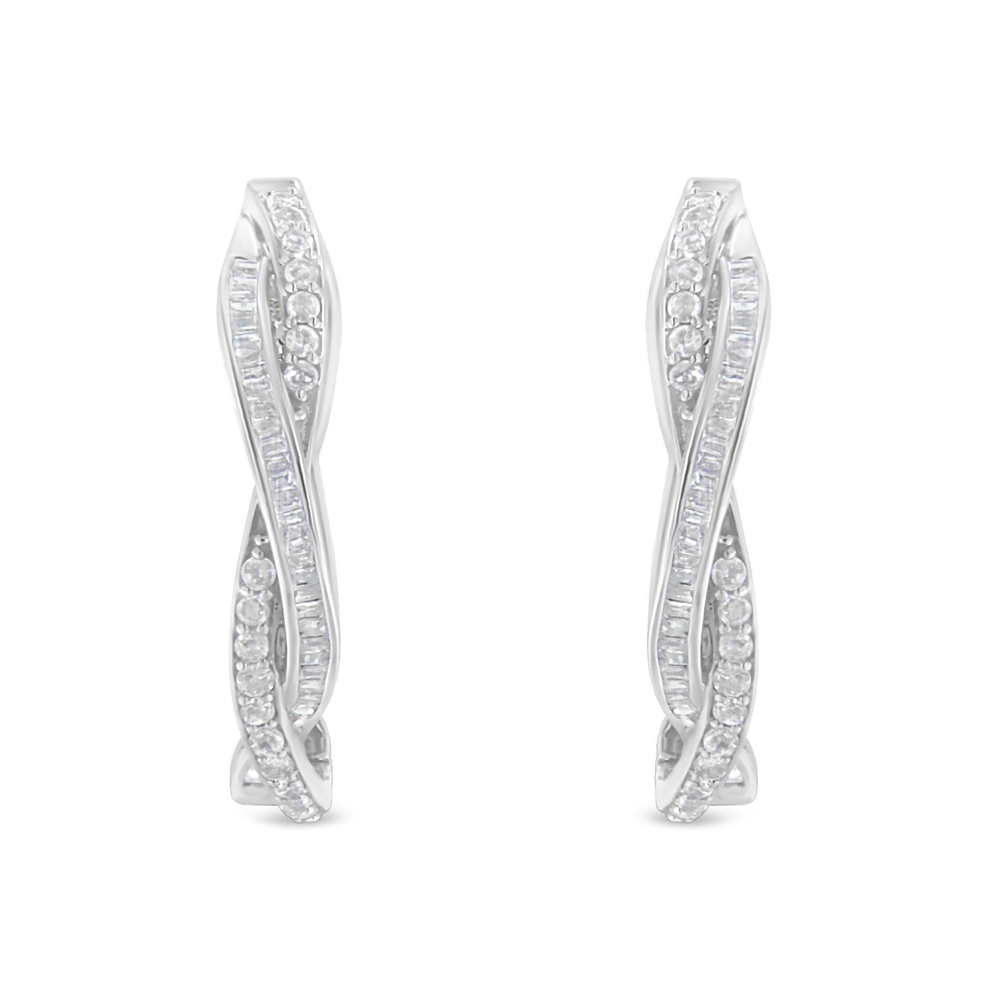 Modern .925 Sterling-Silver 3/4 cttw Diamond Hoop Earring For Sale