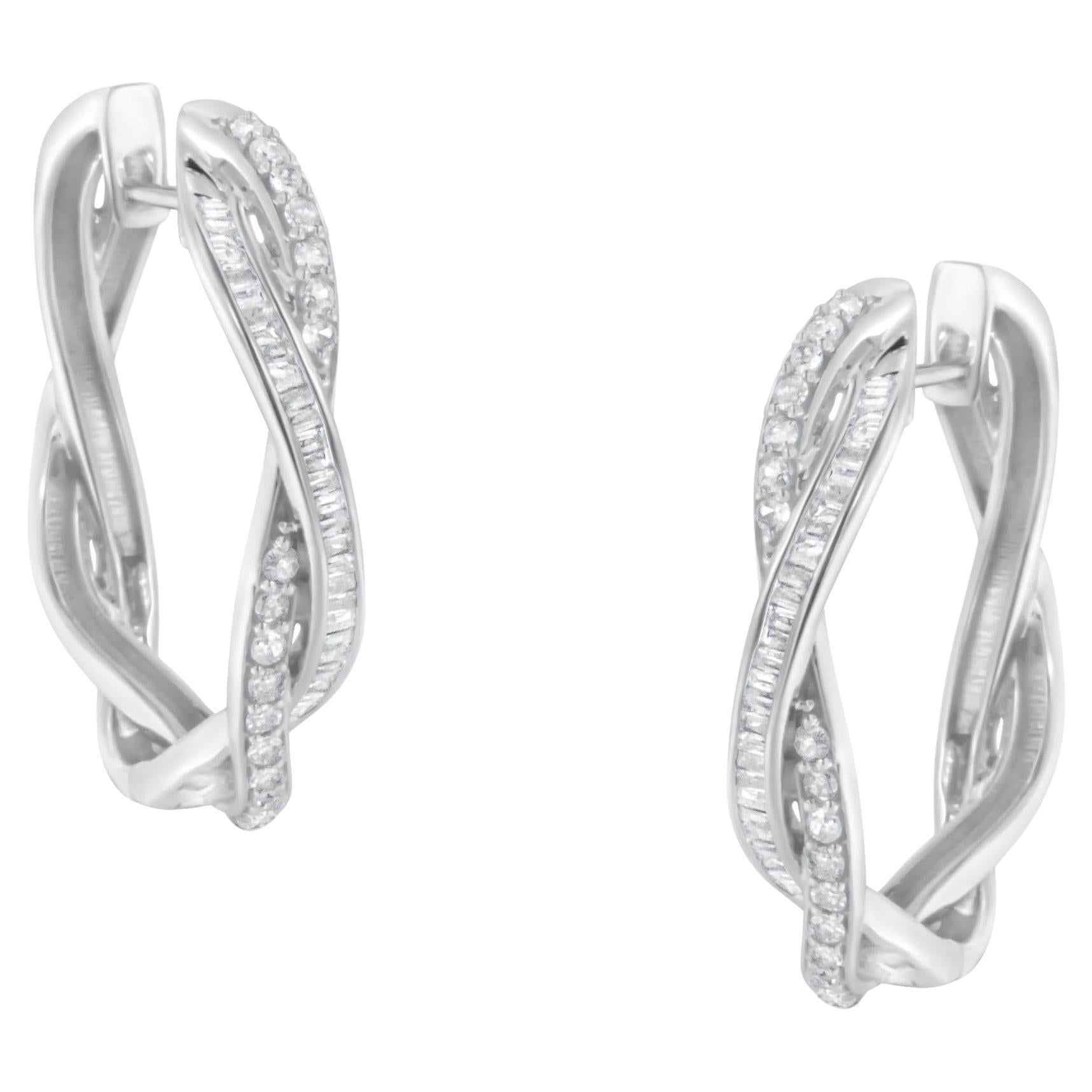 .925 Sterling-Silber 3/4 cttw Diamant-Creolen-Ohrring