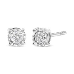 .925 Sterling Silver 3/8 Carat Brilliant Cut Diamond Solitaire Stud Earrings