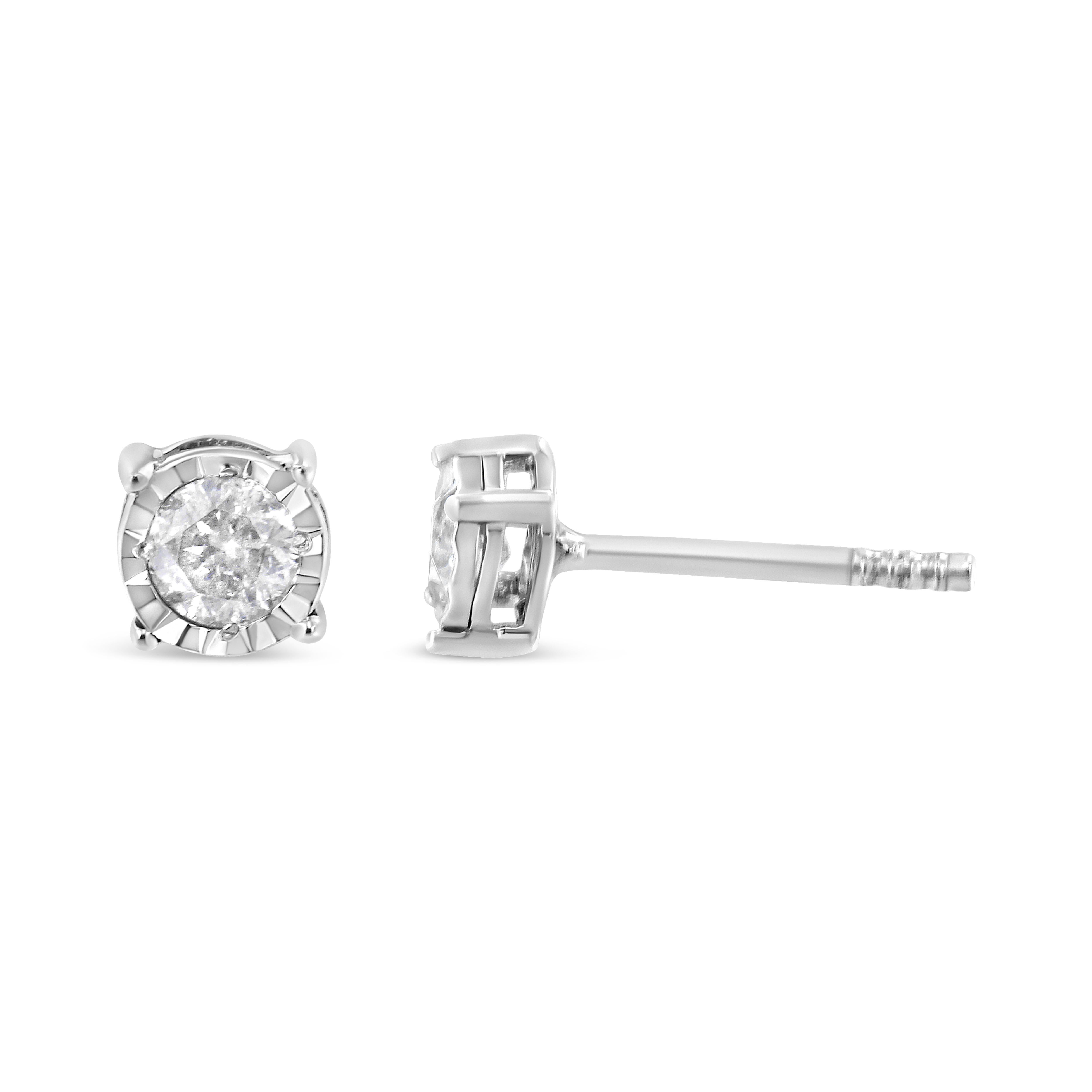 Contemporary .925 Sterling Silver 3/8 Carat Brilliant Cut Diamond Solitaire Stud Earrings For Sale