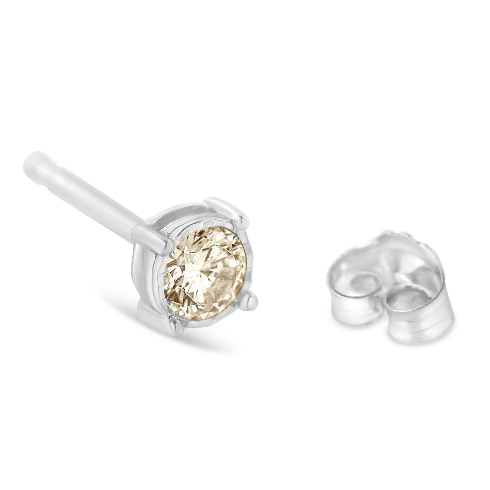 Round Cut .925 Sterling Silver 3/8 Carat Brilliant Cut Diamond Solitaire Stud Earrings For Sale