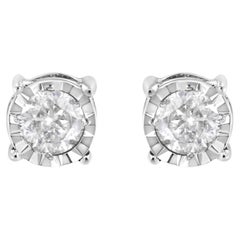 .925 Sterling Silver 3/8 Carat Brilliant Cut Diamond Solitaire Stud Earrings