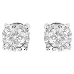 .925 Sterling Silver 3/8 Carat Brilliant Cut Diamond Solitaire Earrings