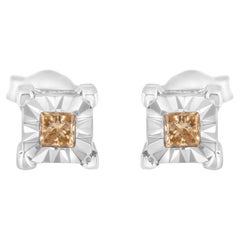 .925 Sterlingsilber 3/8 Karat Diamant Solitär-Ohrstecker im Prinzessinnenschliff