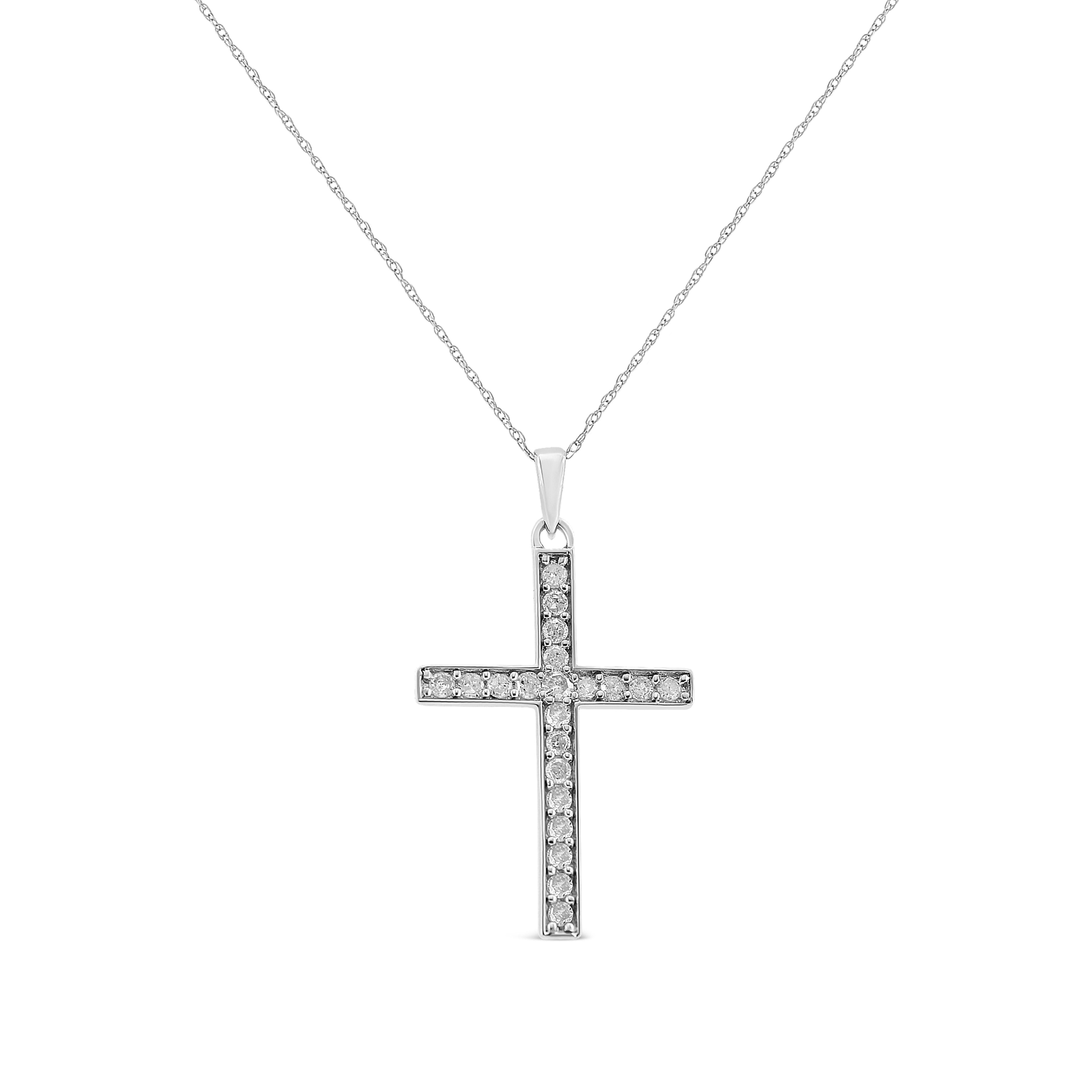 Modern .925 Sterling Silver 3/8 Carat Round-Cut Diamond Cross Pendant Necklace