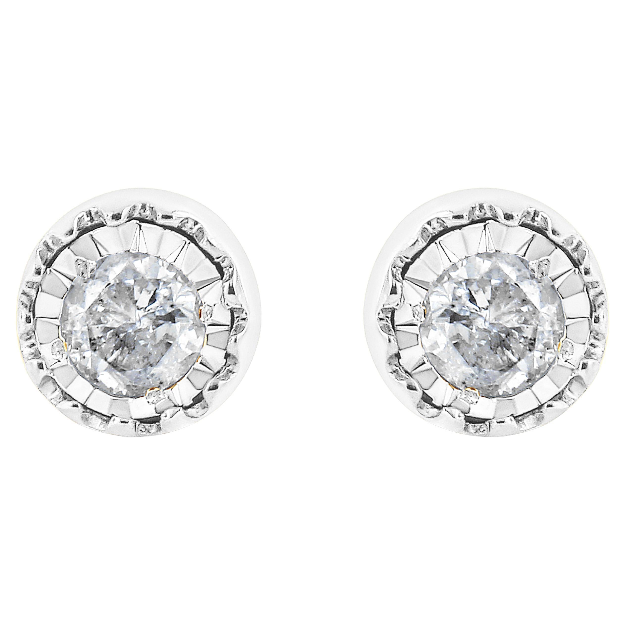 .925 Sterling Silver 3/8 Carat Solitaire Diamond Miracle Set Stud Earrings