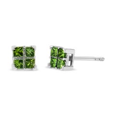 .925 Sterling Silver 3/8 Carat Treated Green Diamond Composite Quad Stud Earring