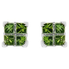 .925 Sterling Silver 3/8 Carat Treated Green Diamond Composite Quad Stud Earring
