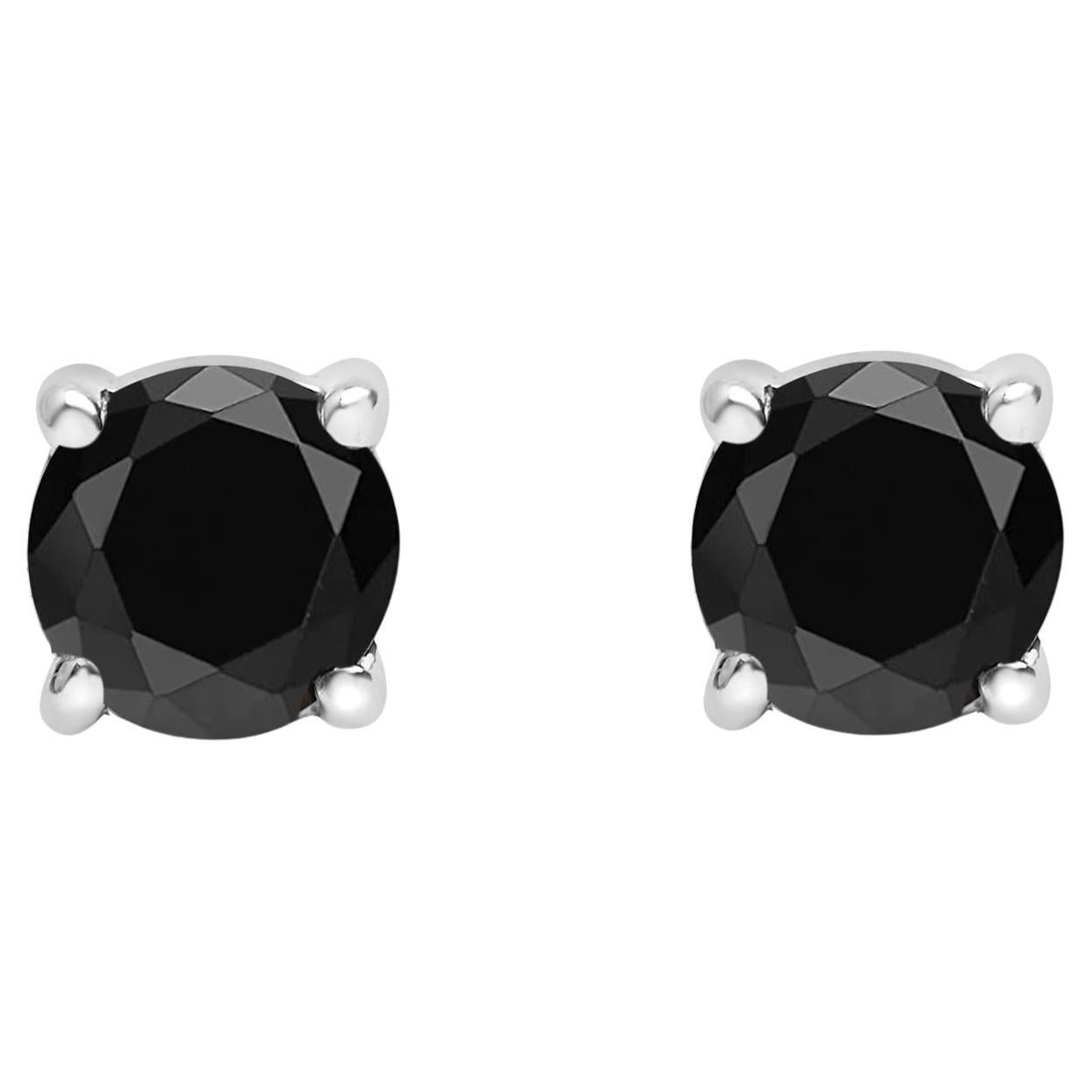 .925 Sterling Silver 3/8 Cttw Black Diamond Solitaire Stud Earrings