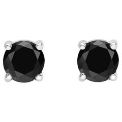 .925 Sterling Silver 3/8 Cttw Black Diamond Solitaire Stud Earrings