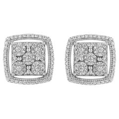 .925 Sterling Silber 3/8 Cttw Rundschliff Diamant Double Halo Cluster-Ohrringe