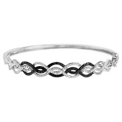 .925 Sterling Silber 3/8 Cttw Weiß und Schwarzer Diamant Wirbel Armreif Armband
