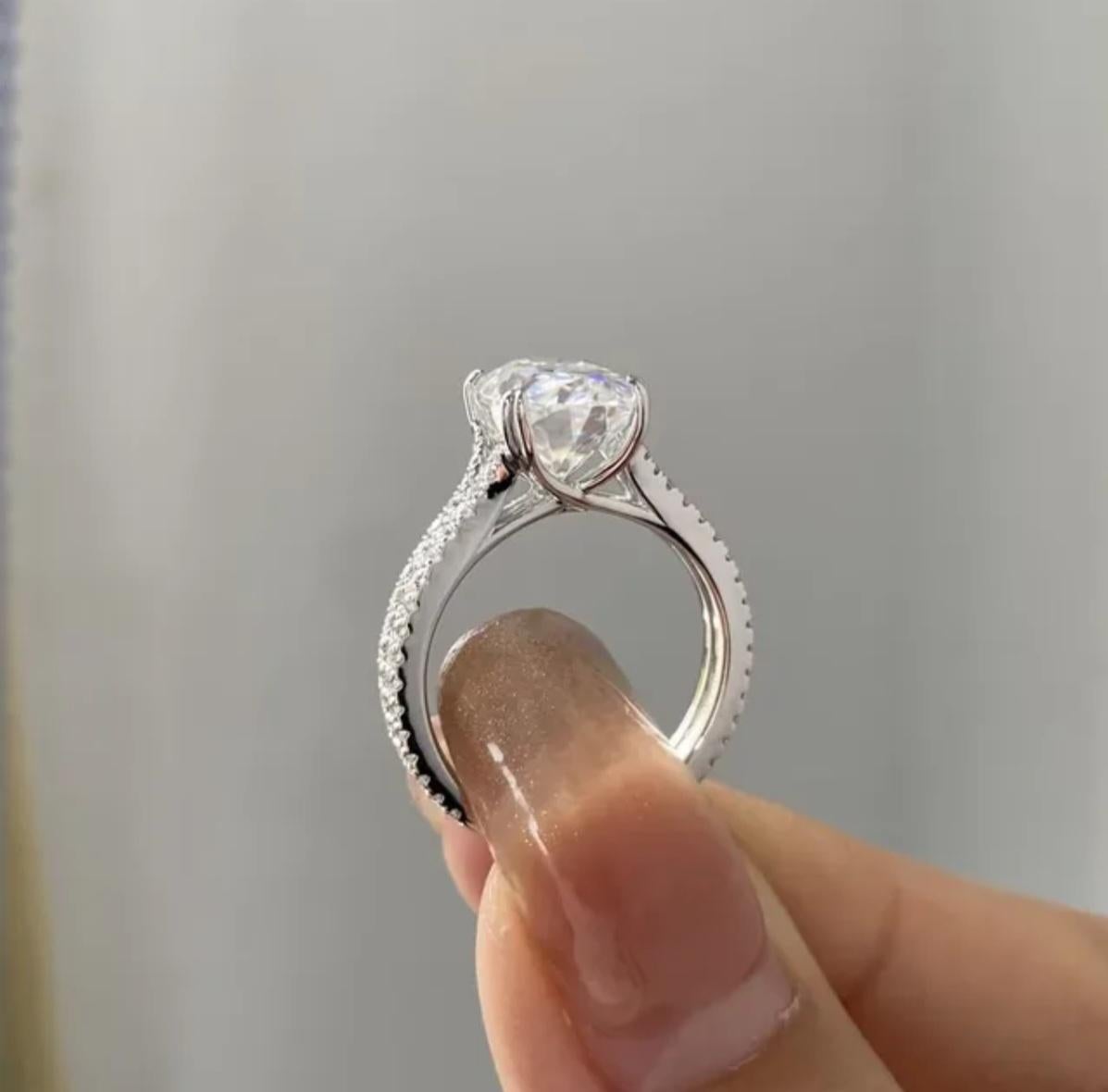 Art Deco 925 Sterling Silver 3 Ct Double Band Oval Shaped Moissanite Engagement Ring