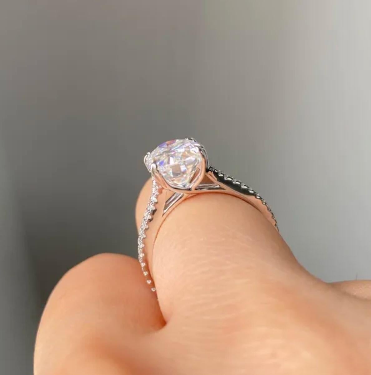 Women's or Men's 925 Sterling Silver 3 Ct Double Band Oval Shaped Moissanite Engagement Ring