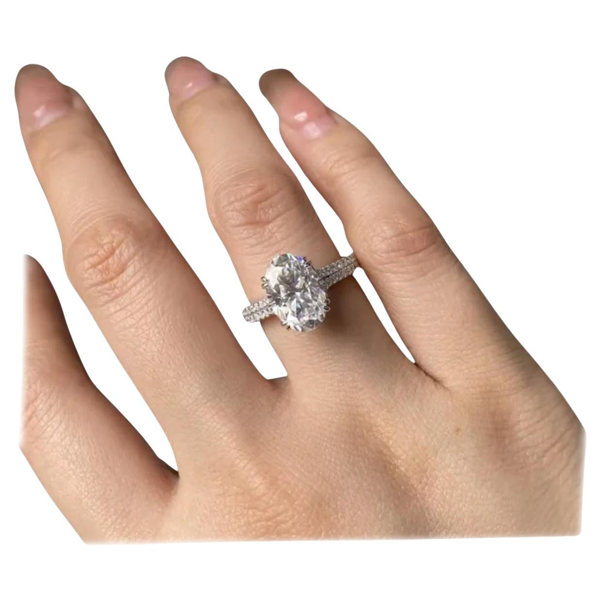 925 Sterling Silver 3 Ct Double Band Oval Shaped Moissanite Engagement Ring