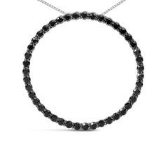 .925 Sterling Silver 3.0 Carat Black Diamond Open Hoop Circle Pendant Necklace