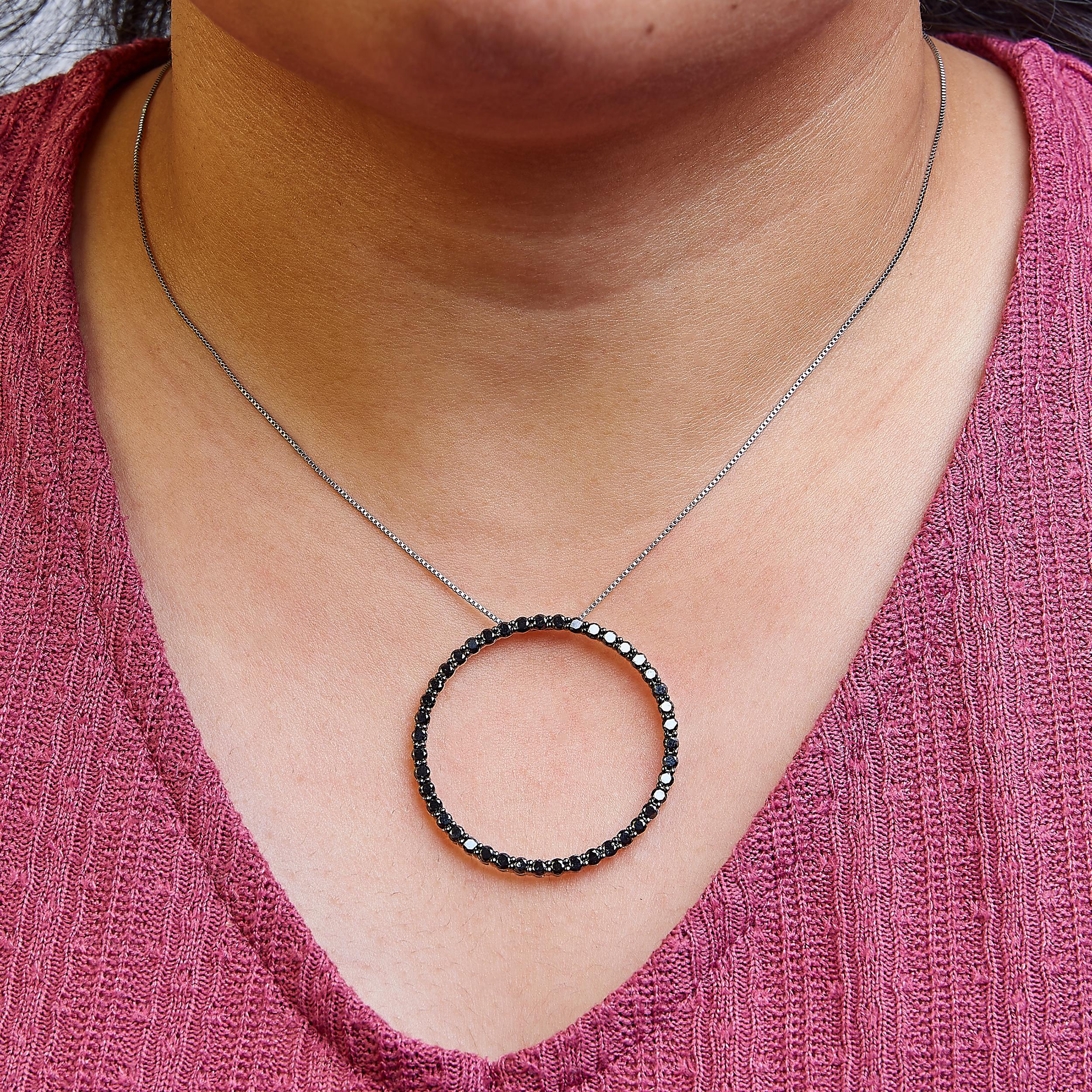 Taglio rotondo Collana con cerchio aperto con diamante nero da 3,0 carati in .925 Sterling Silver in vendita