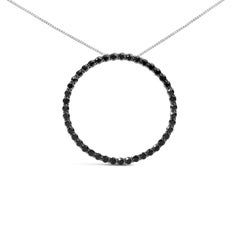 .925 Sterling Silver 3.0 Carat Black Diamond Open Hoop Circle Pendant Necklace