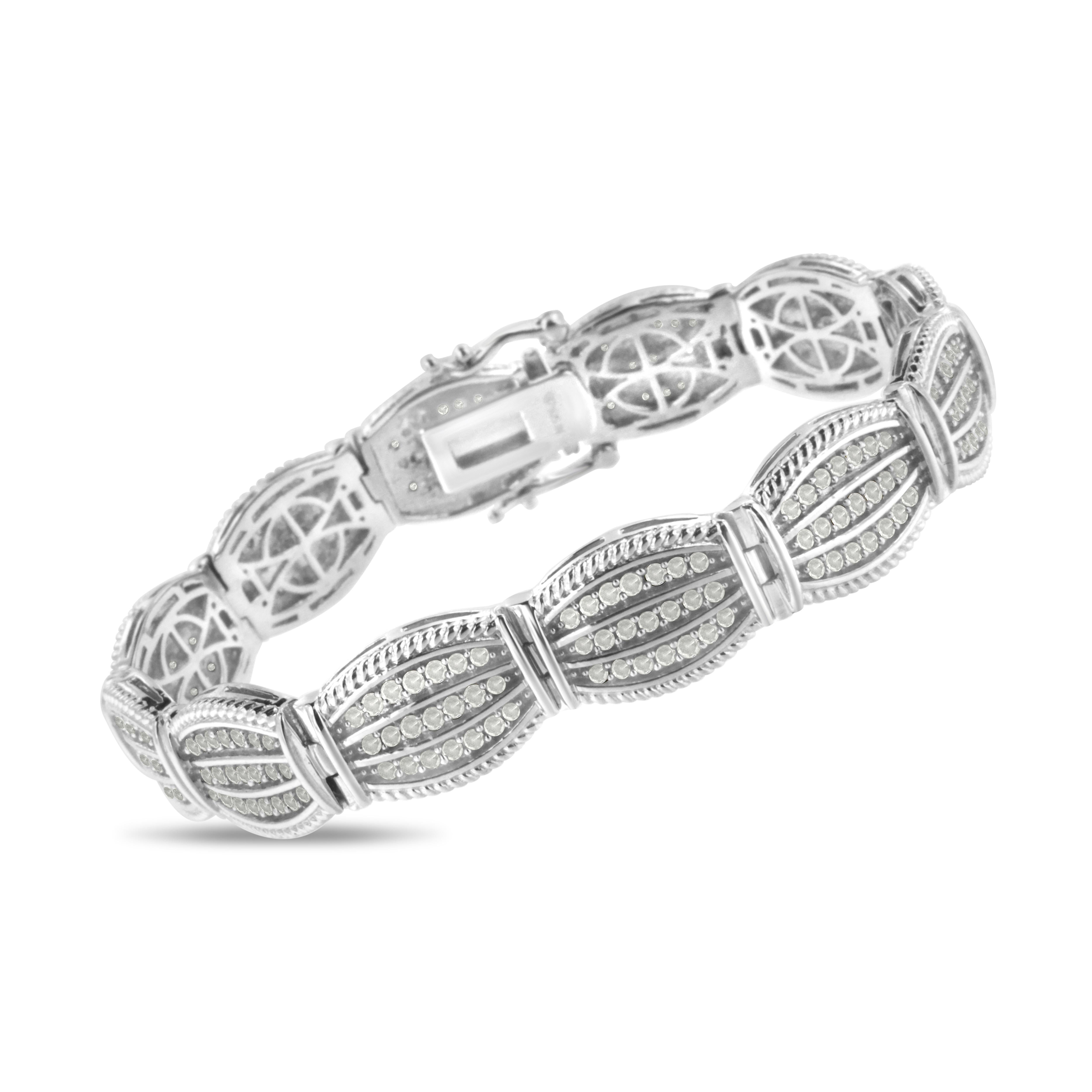 Contemporary .925 Sterling Silver 3.0 Carat Diamond Art-Deco Style Link Bracelet For Sale
