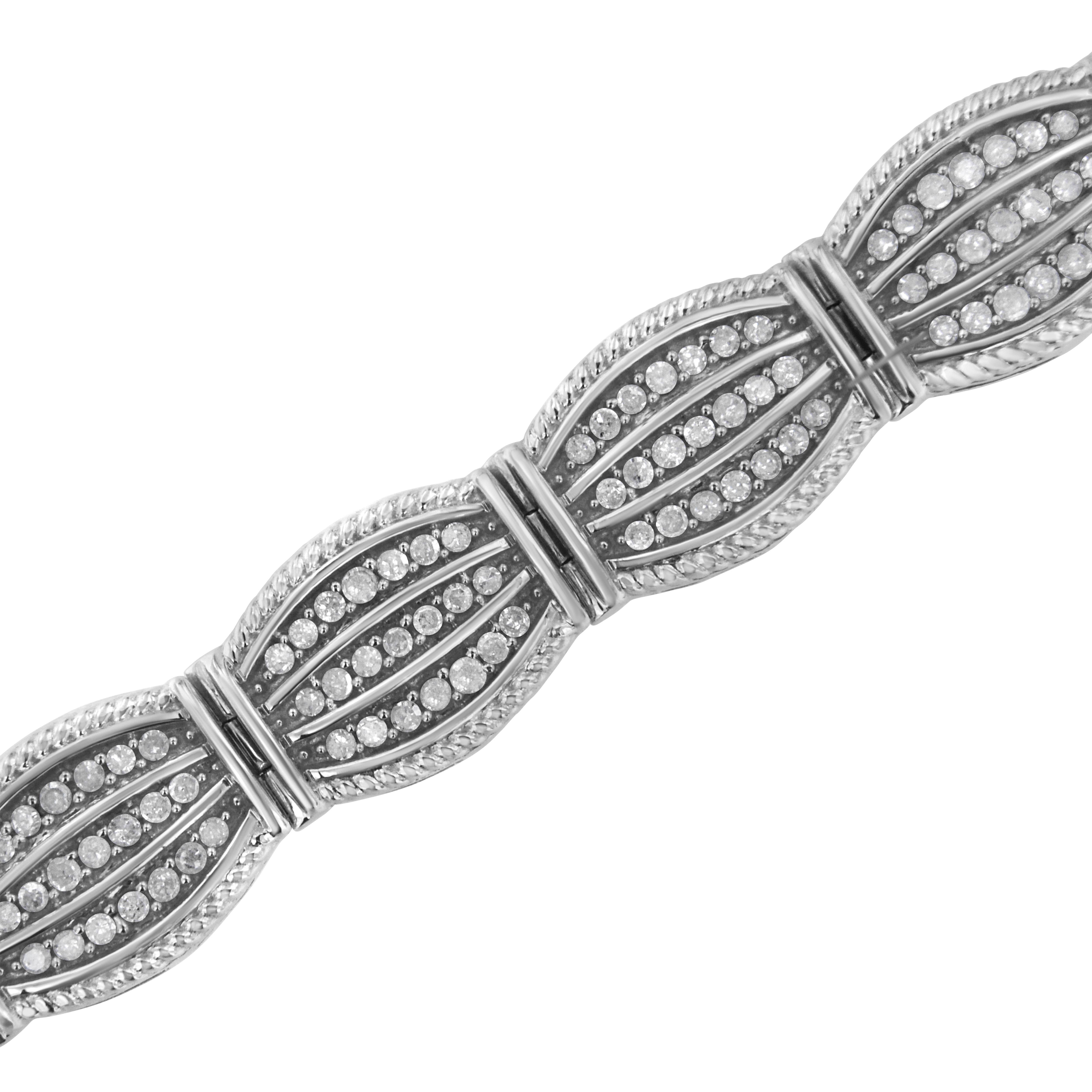 .925 Sterling Silver 3.0 Carat Diamond Art-Deco Style Link Bracelet In New Condition For Sale In New York, NY
