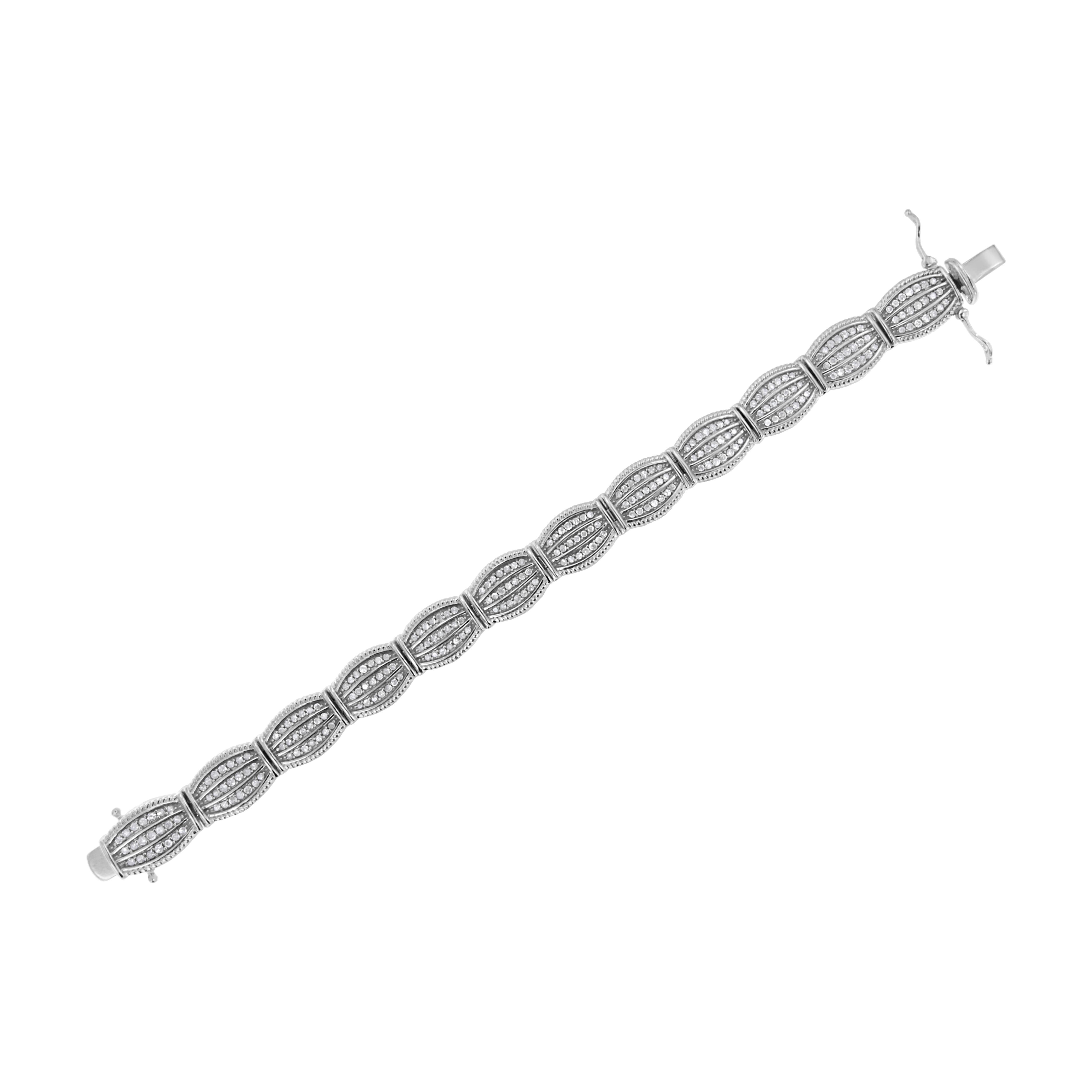 Women's .925 Sterling Silver 3.0 Carat Diamond Art-Deco Style Link Bracelet For Sale