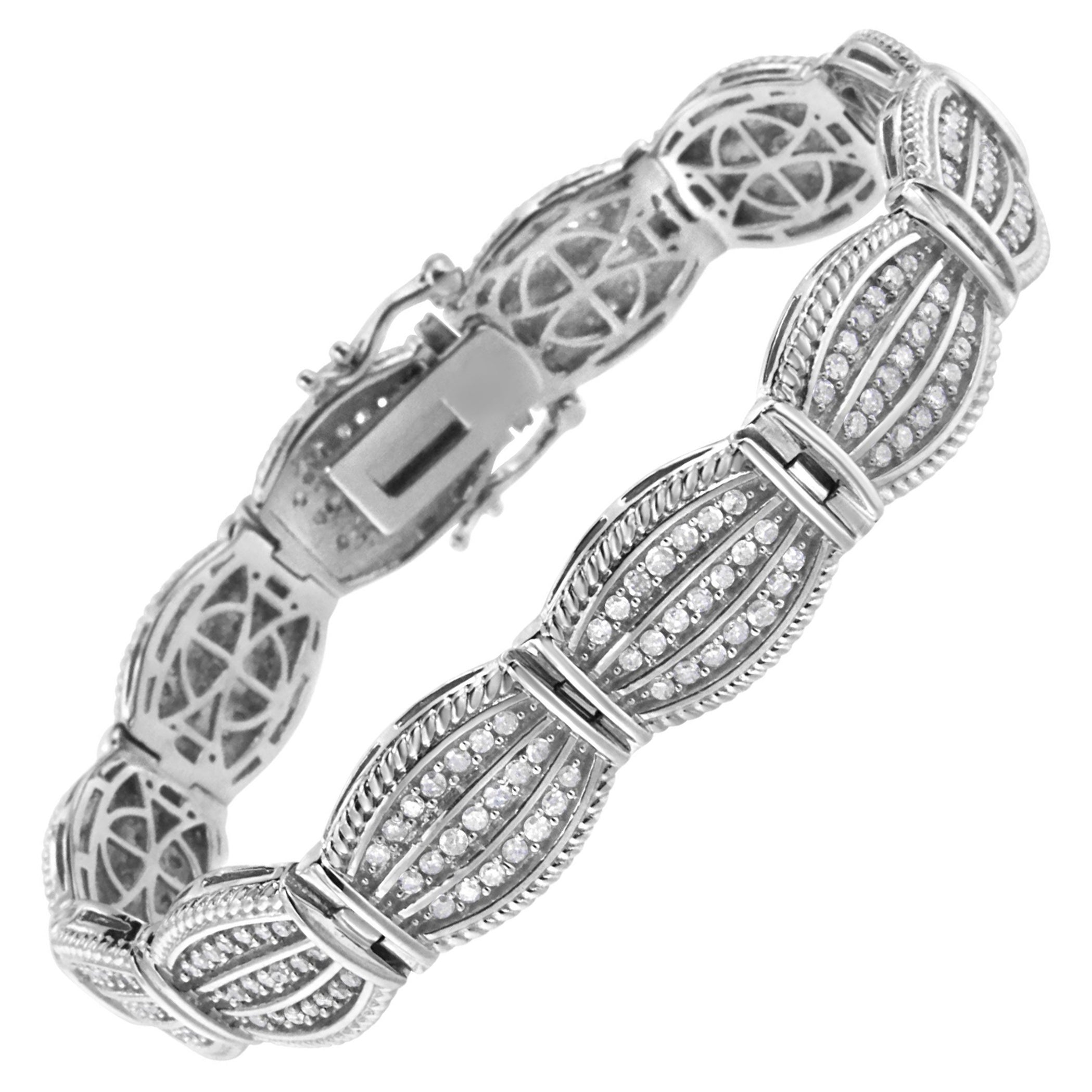 .925 Bracciale a maglie in argento sterling con diamante da 3,0 carati in stile Art-Deco
