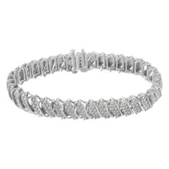 .925 Sterling Silver 3.0 Carat Diamond Cluster Wave Link Tennis Bracelet