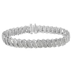 .925 Sterling Silver 3.0 Carat Diamond Cluster Wave Link Tennis Bracelet