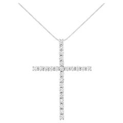 .925 Sterling Silver 3.0 Carat Diamond Cross Pendant Necklace