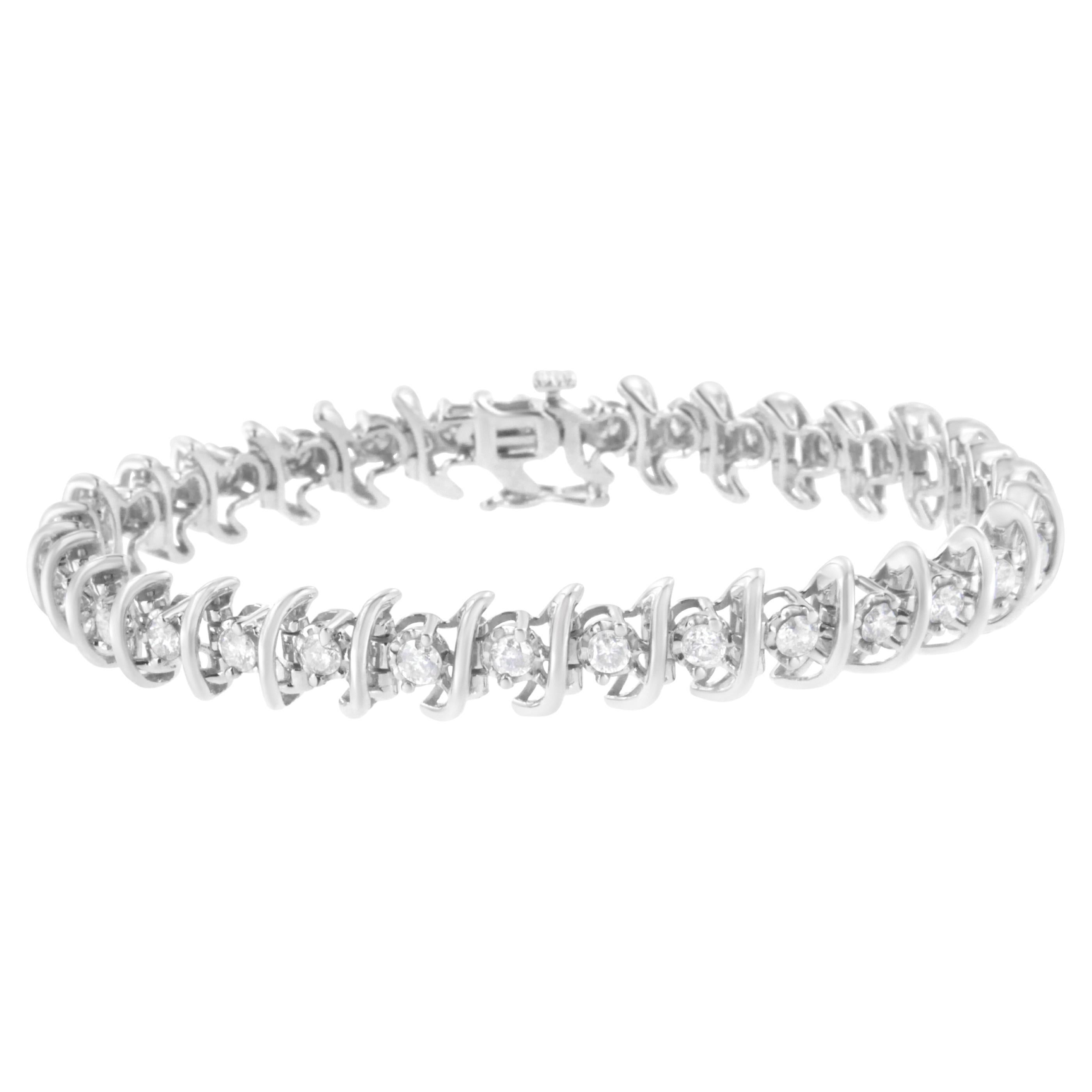 .925 Sterling Silver 3.0 Carat Diamond "S" Link Bracelet For Sale