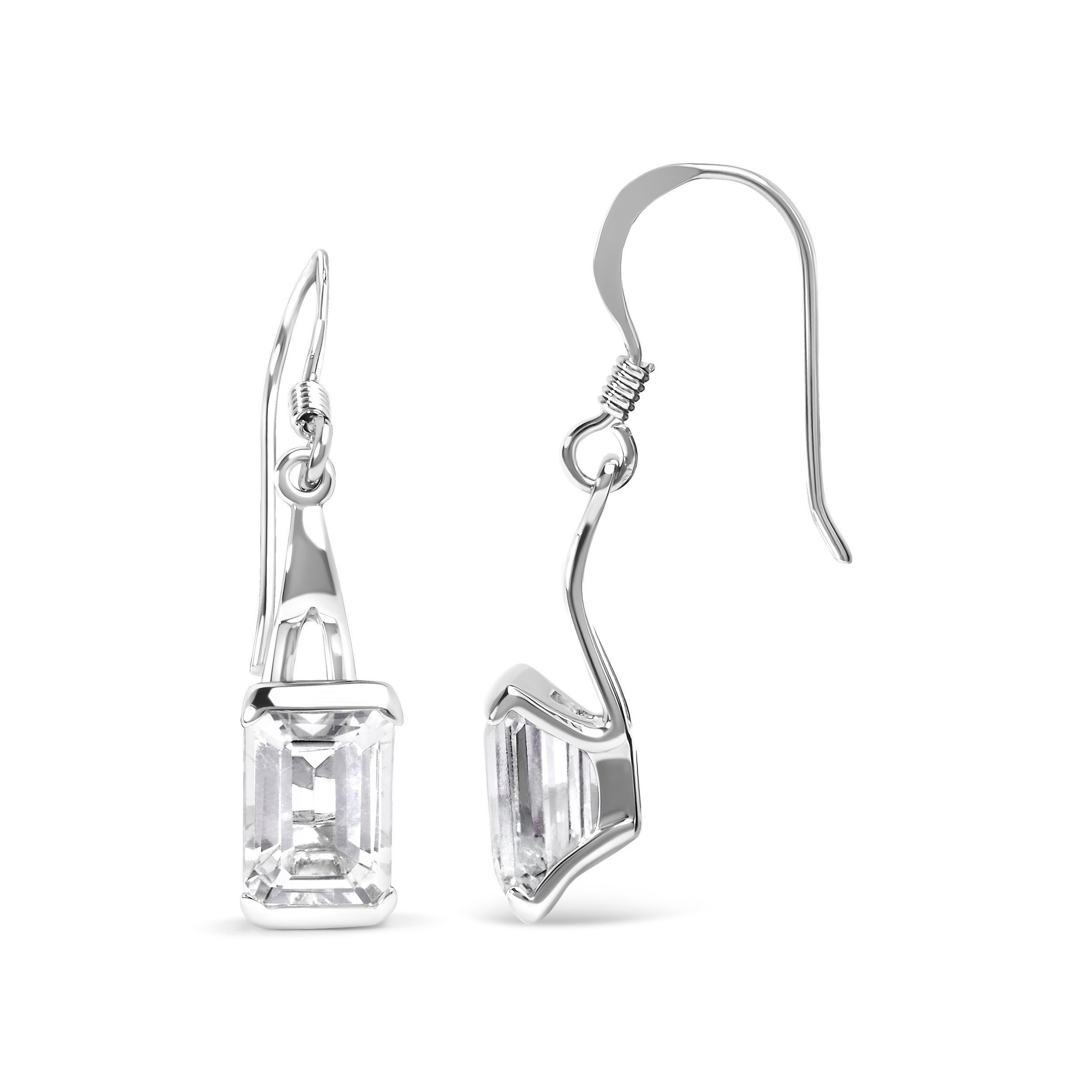 Contemporary .925 Sterling Silver 3.0 Carat Emerald Cut White Topaz Solitaire Dangle Earring