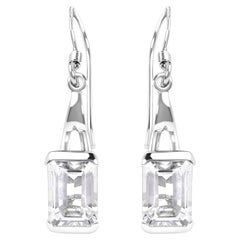 .925 Sterling Silver 3.0 Carat Emerald Cut White Topaz Solitaire Dangle Earring