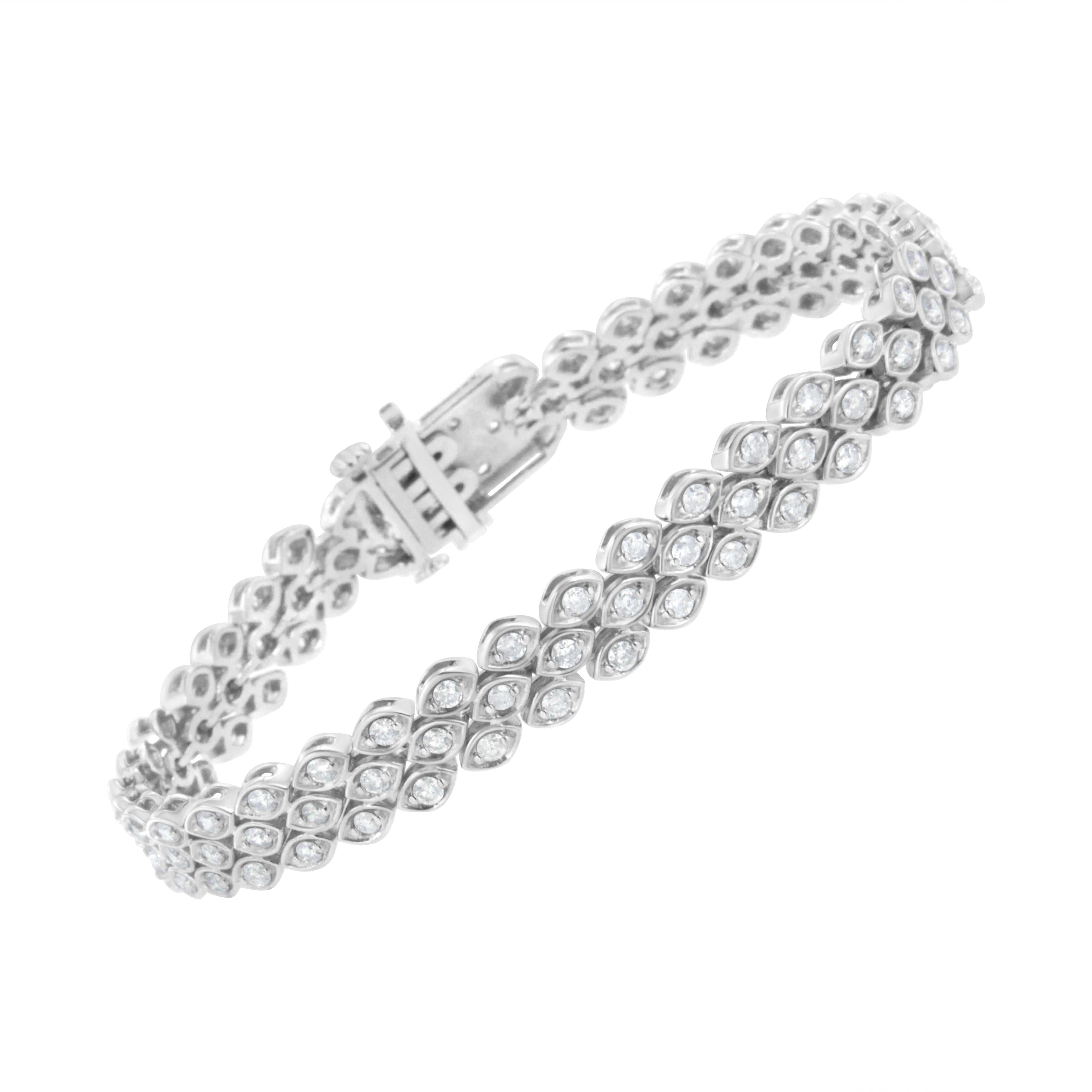 Contemporary .925 Sterling Silver 3.0 Carat Pave-Set Diamond Link Bracelet 
