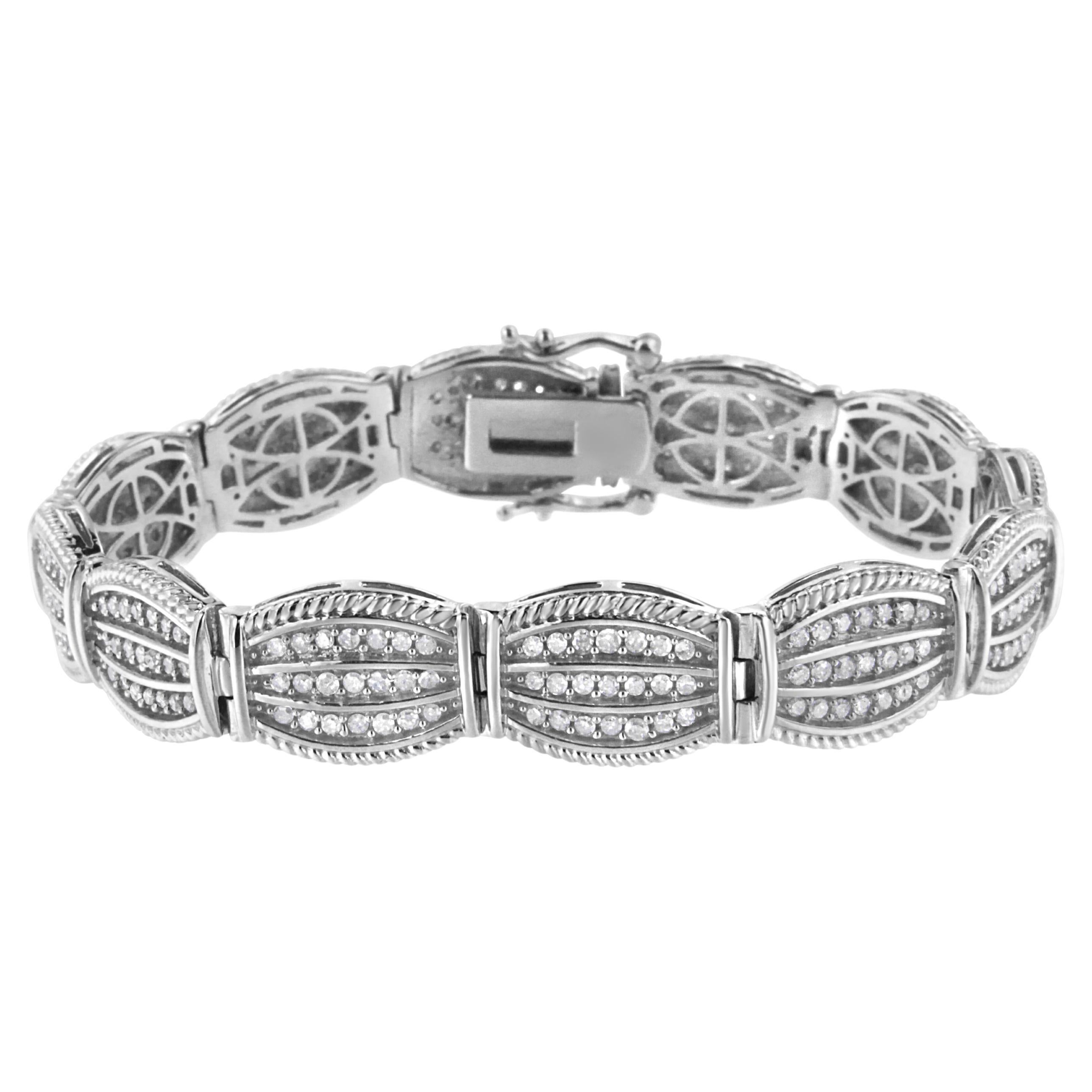 .925 Sterling Silver 3.0 Carat Prong Set Diamond Art Deco Style Tennis Bracelet For Sale