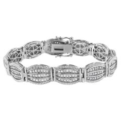 .925 Sterling Silver 3.0 Carat Prong Set Diamond Art Deco Style Tennis Bracelet
